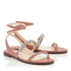 Jimmy Choo Abira Flat sandals nappa leather rosewood crystals size 38.5
